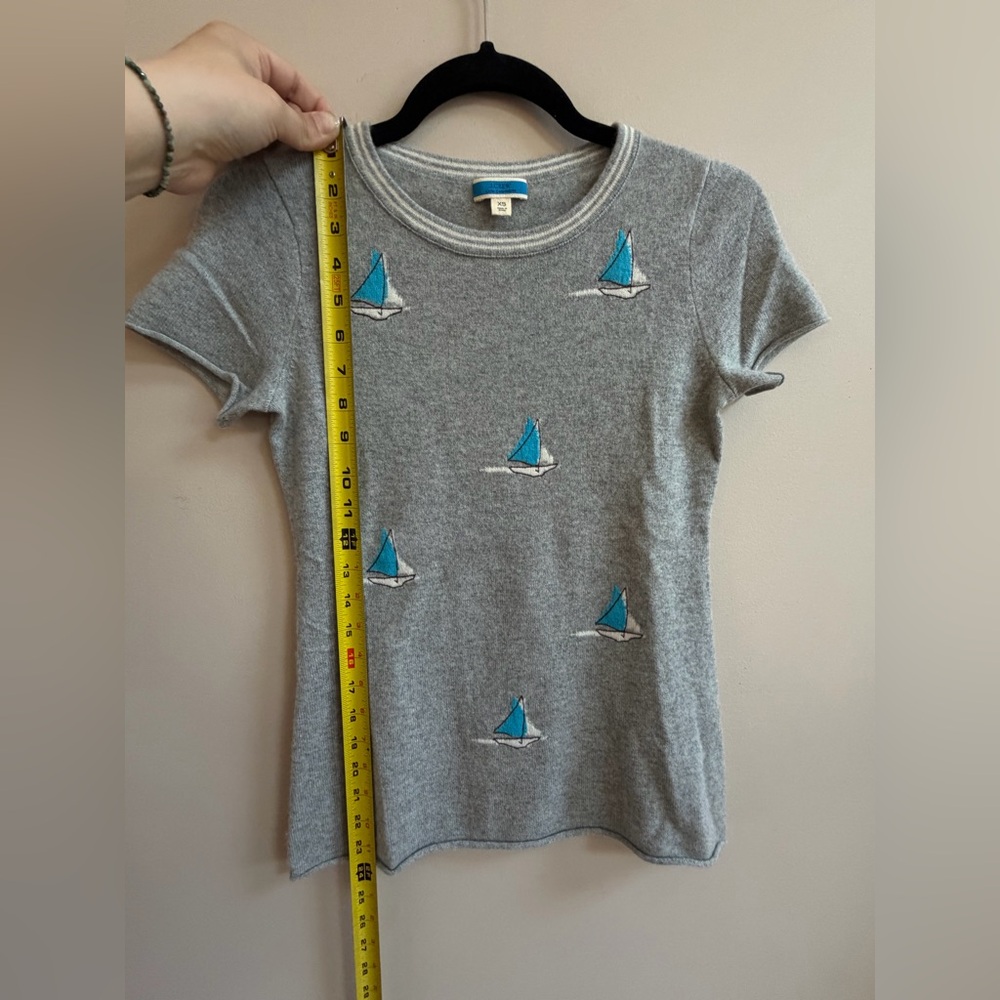 J. Crew Short Sleeve Cashmere Nautical Ship Embroidery T-Shirt Tee Shirt Top - Picture 12 of 13